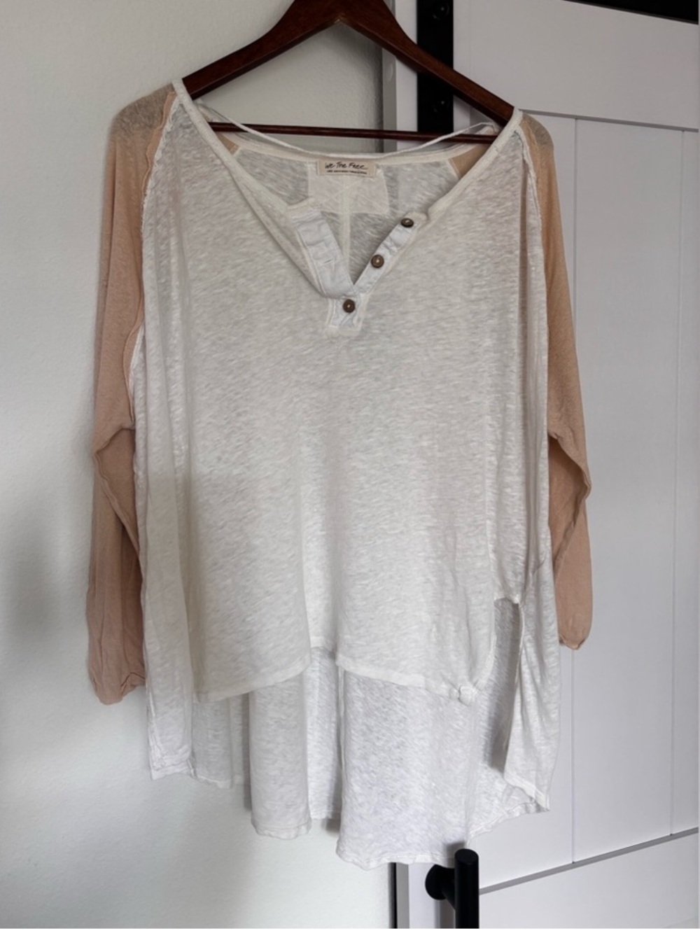 We The Free White Tunic with Tan Raglan Sleeves